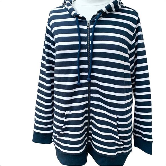 JAG Jeans Edie Zip Up Hoodie Jacket Navy Striped Nautical Women’s XL - Picture 16 of 16